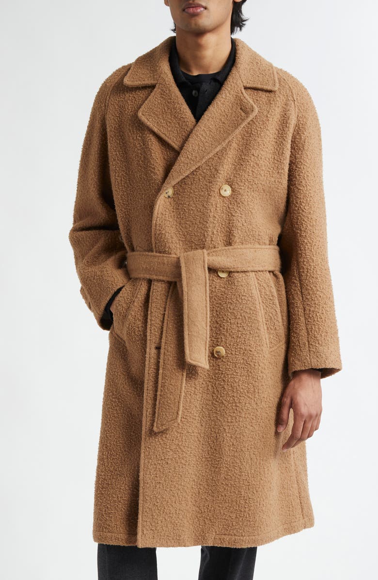 De Bonne Facture Grandad Belted Camel Hair Double Breasted Coat, Main, color, 