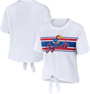 WEAR by Erin Andrews Women's WEAR by Erin Andrews White Kansas Jayhawks Striped Front Knot Cropped T-Shirt