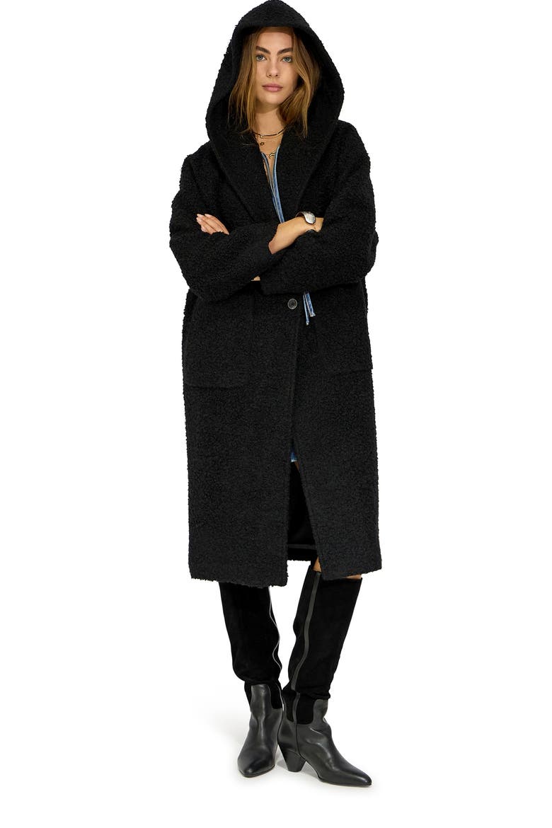 Young Love Hooded Bouclé Coat, Alternate, color, BLACK