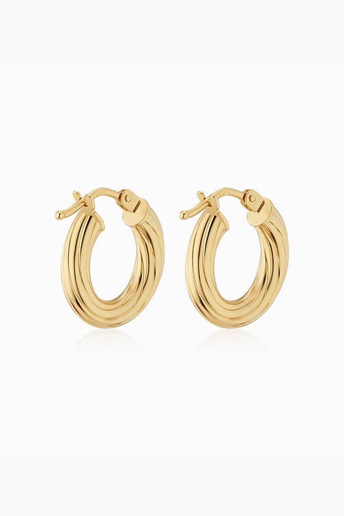 Oradina 18k Yellow Gold With A Twist Mini Hoops In Gold