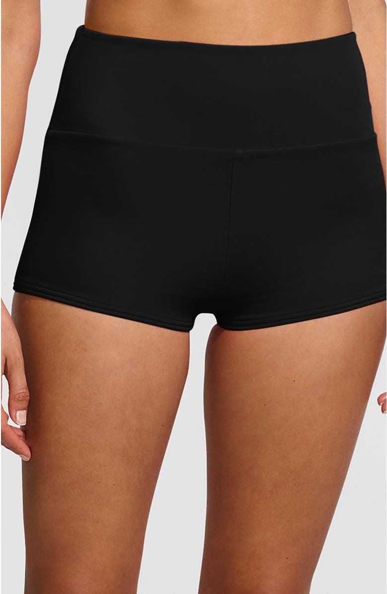 Lands' End Plus Size Tugless High Waisted Swim Boy Shorts, Main, color, Black