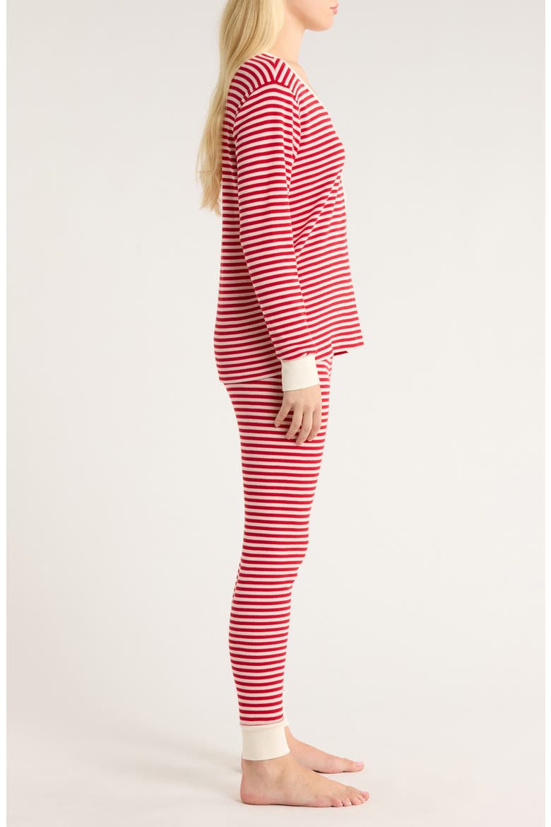 Cotton Blend Waffle Thermal Pajamas, Alternate, color, RED PARTY STRIPE