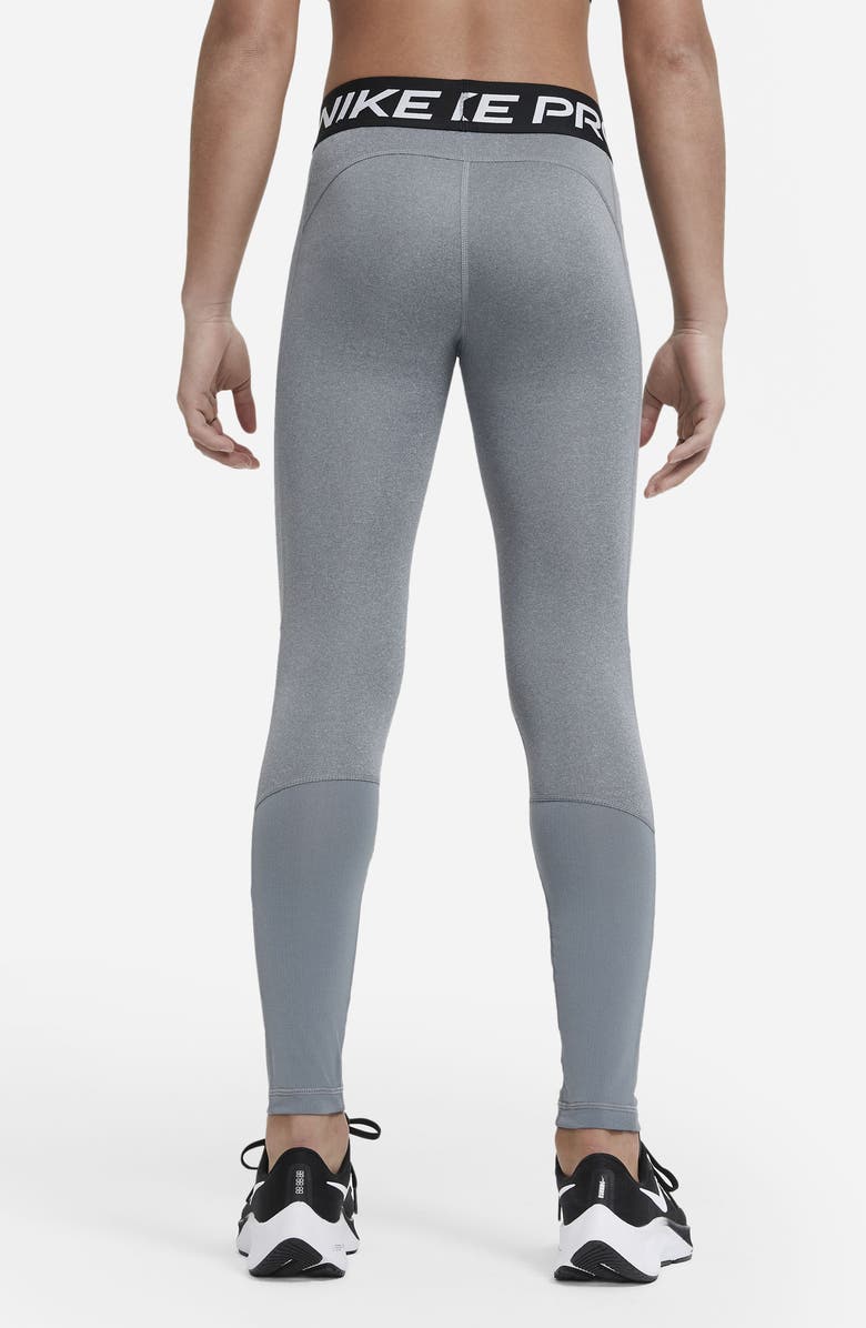 Nike Kids' Pro Leggings, Alternate, color, 091 Carbon Heather/White