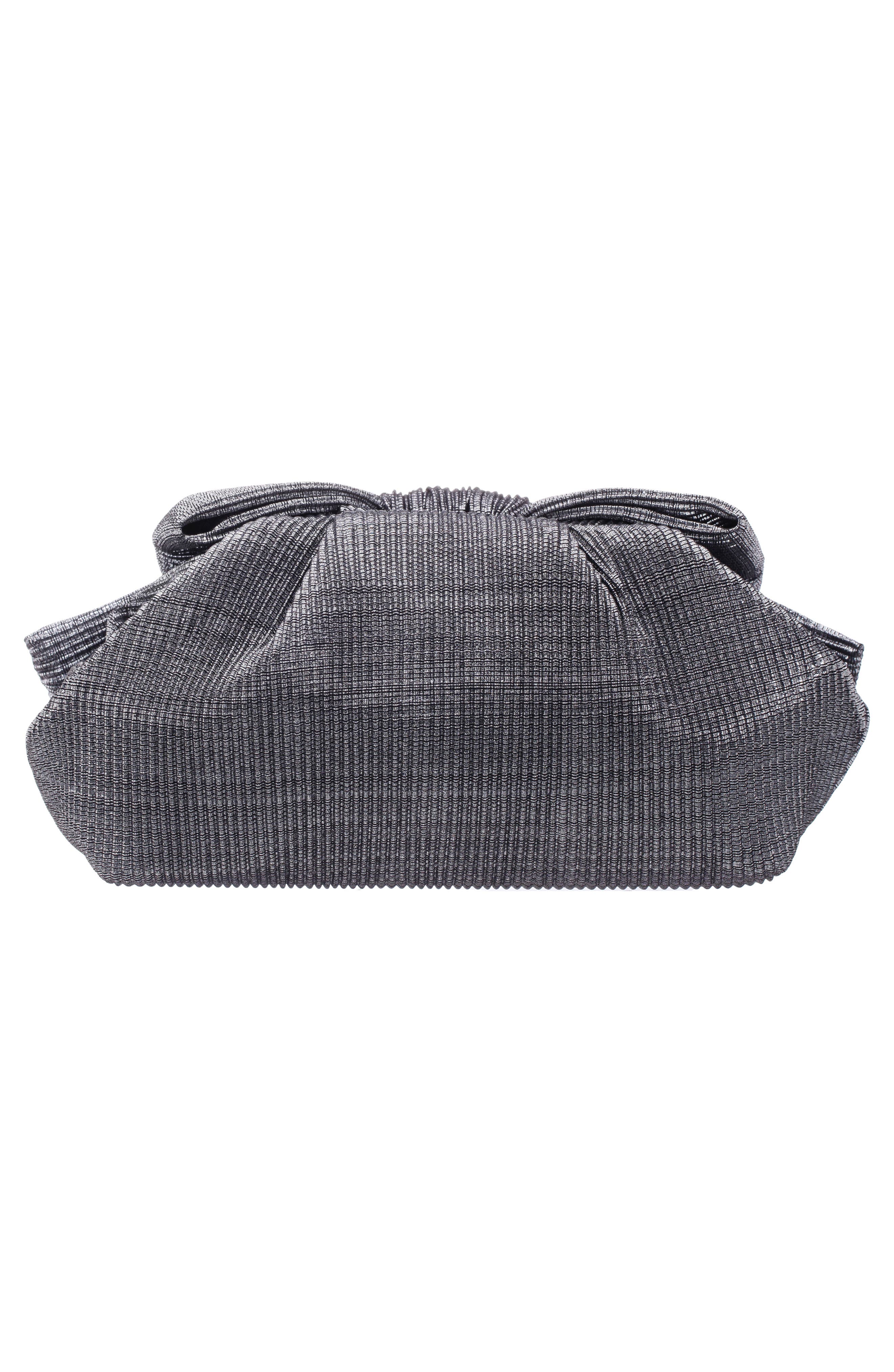 Nina Pleated Bow Clutch, Alternate, color, Gunmetal
