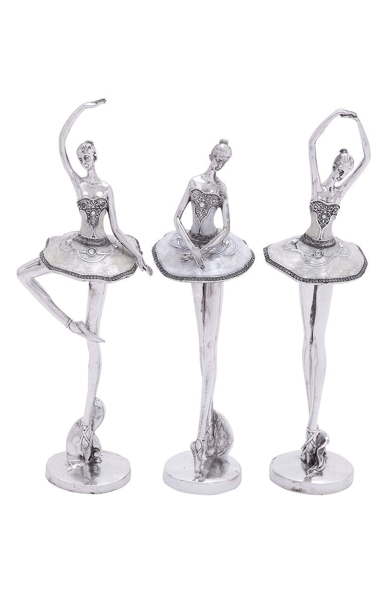 VIVIAN LUNE HOME Silvertone Polystone Glam Dancer Sculpture - Set of 3, Main, color, 
