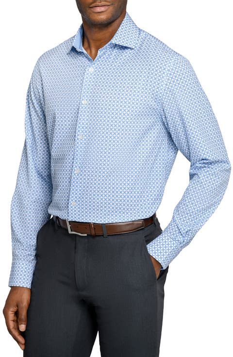 Regular Fit Blue Geometric Print Performance Dress Shirt (Regular & Big)