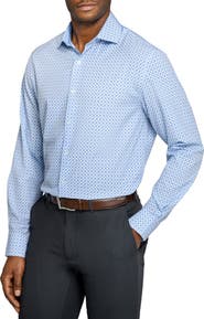 W.R.K Regular Fit Blue Geometric Print Performance Dress Shirt