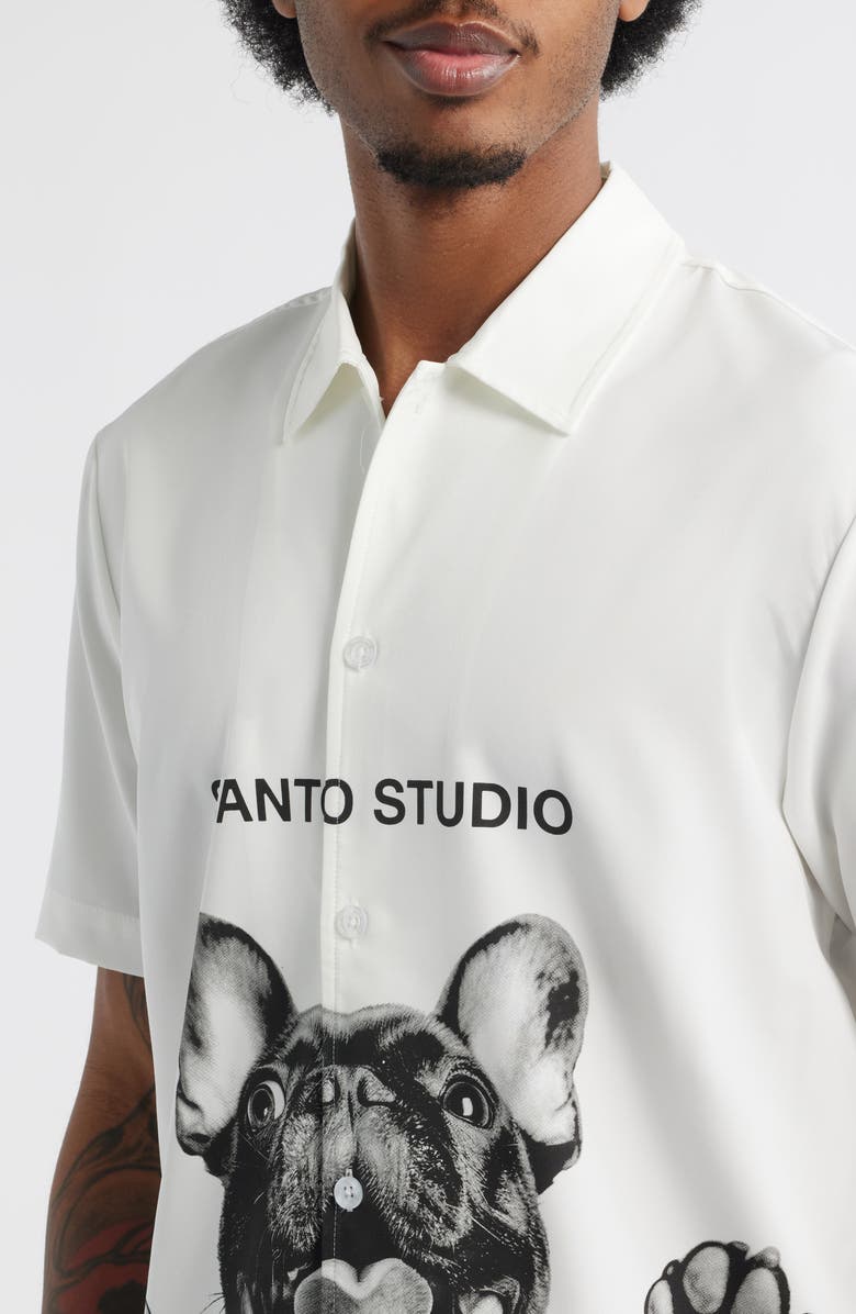 SANTO STUDIO My Dawg Graphic Button-Up Shirt, Alternate, color, White