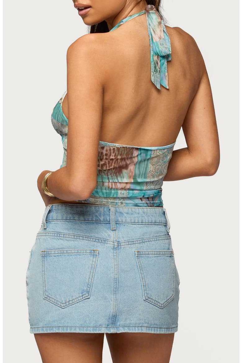 Catie Patchwork Mesh Halter Top, Alternate, color, BLUE