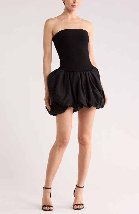 Pollie Strapless Bubble Hem Linen Blend Minidress