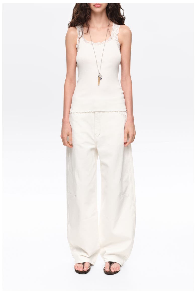Denim Barrel Leg Trousers with  5-Pockets, Main, color, WHITE