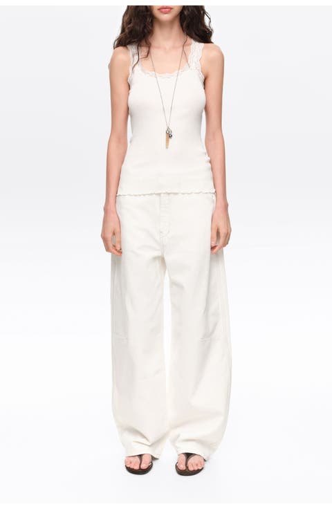 Denim Barrel Leg Trousers with  5-Pockets