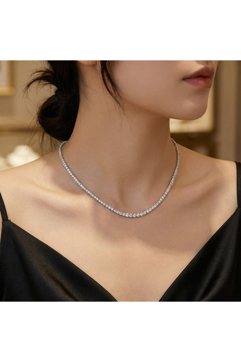 10Ct Graduated Diamond Tennis Necklace Lab Grown 14k Gold 18", Alternate, color, White Gold