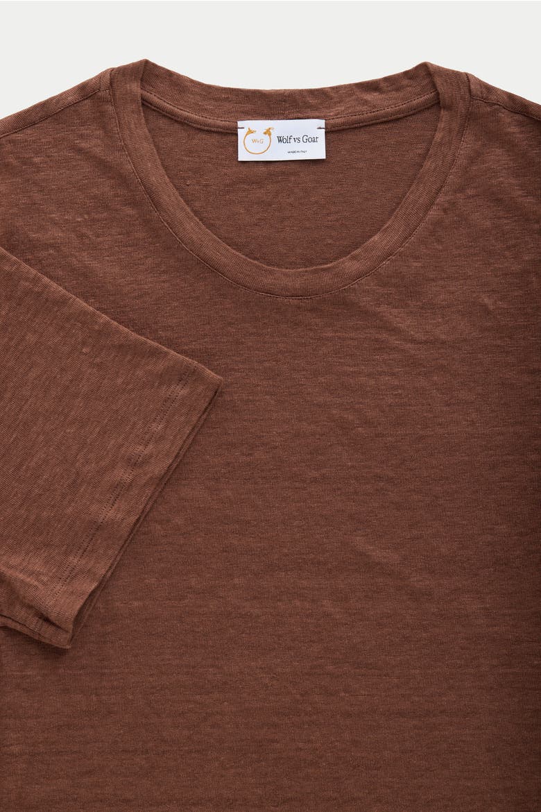 Short Sleeve Linen Crew Neck Tee, Alternate, color, Marrone