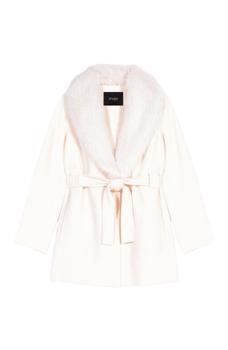 maje Belted short coat, Alternate, color, Ecru