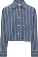 Midi Cropped Striped Button Front Box Pleat Blouse
