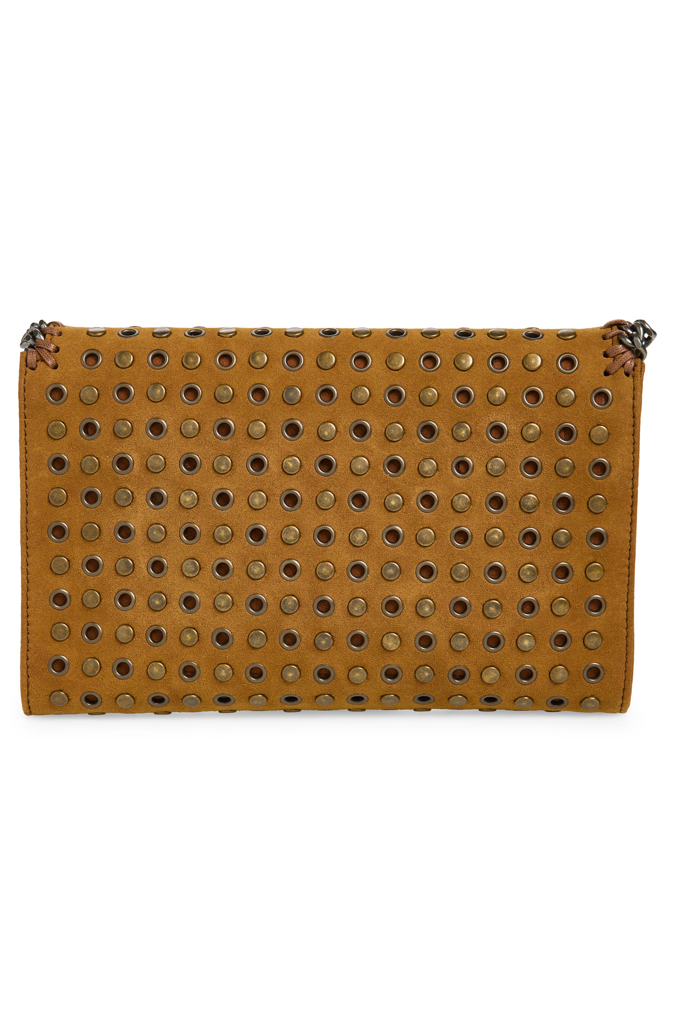 Falabella Studded Faux Suede Wallet Crossbody Bag, Alternate, color, BRANDY
