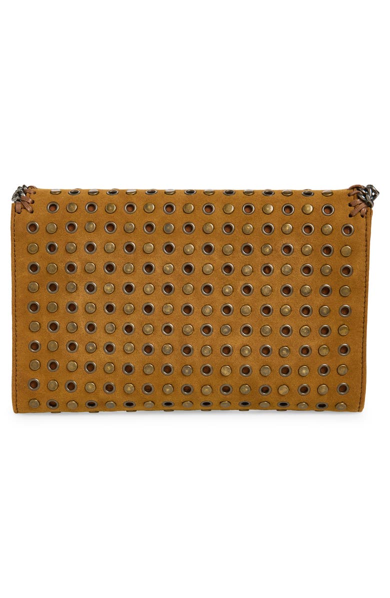 Stella McCartney Falabella Studded Faux Suede Wallet Crossbody Bag, Alternate, color, Brandy