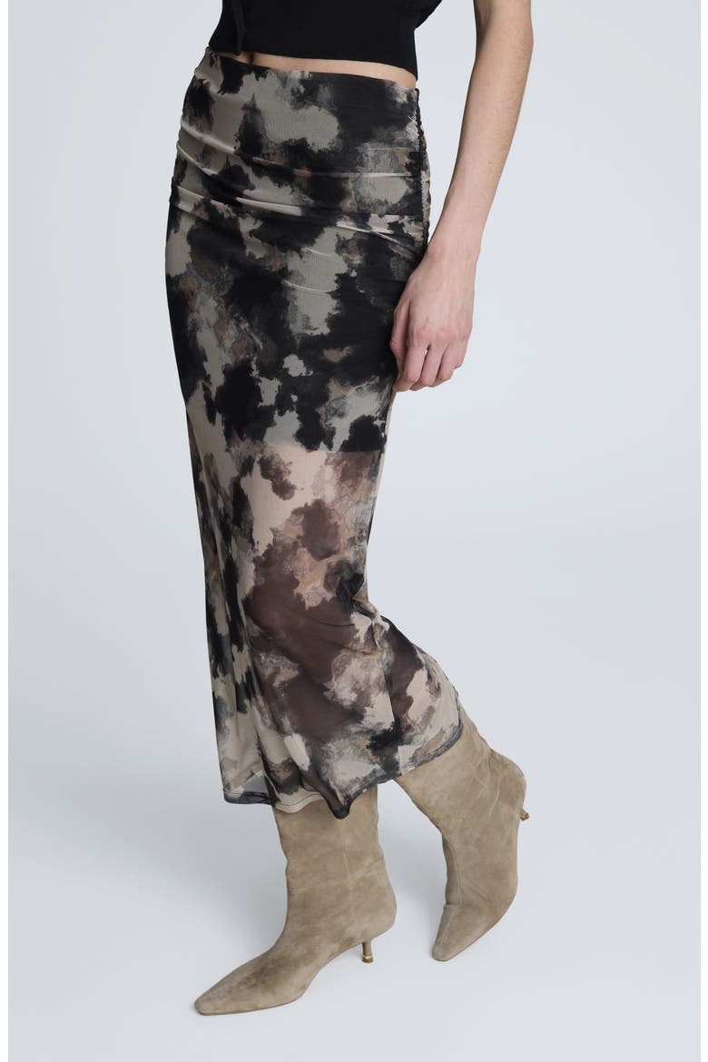 Side Ruched Midi Skirt, Alternate, color, BLACK MULTI