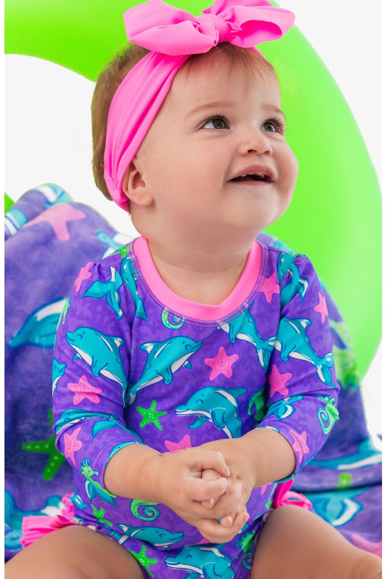 Kids' Fin Friends Long Sleeve One-Piece Rashguard Swimsuit, Alternate, color, PURPLE