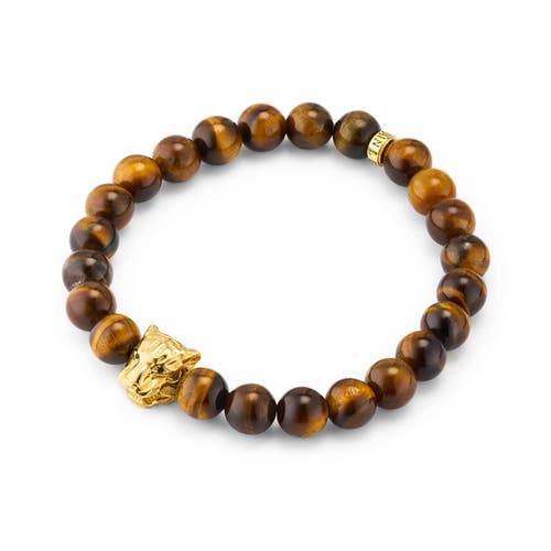 Jan Leslie 8mm Tigers Eye Bead Sterling Silver Bracelet With Gold Plated Tiger Center In Brown