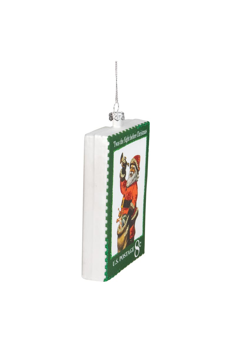 Northlight USPS Santa Stamp "Twas The Night Before Christmas" Glass Christmas Ornament - 3.5" - Green, Alternate, color, Green