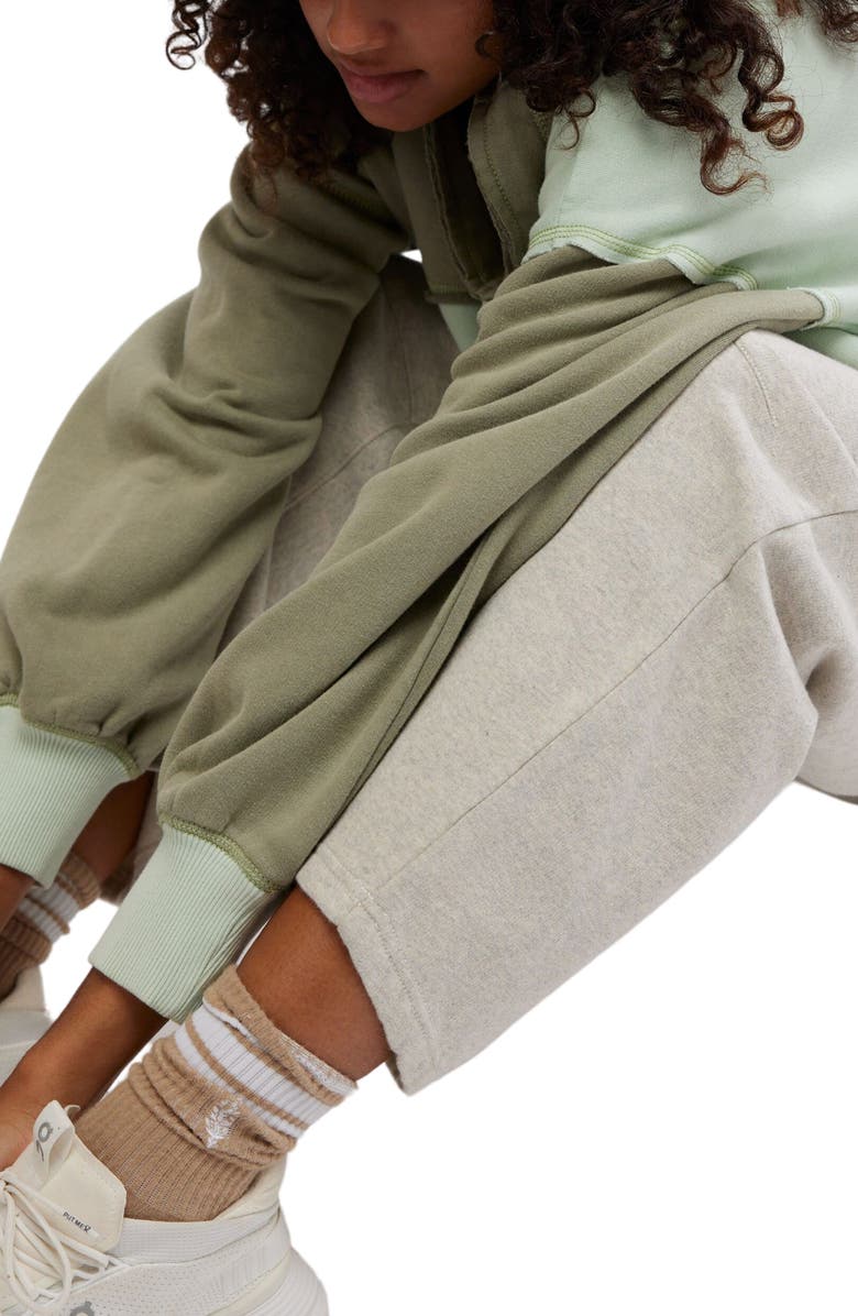 Free People FP Movement Homestretch Colorblock Tie Neck Sweatshirt, Alternate, color, Sage Stone Combo