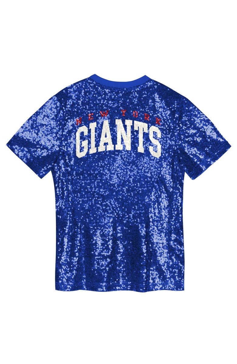 Outerstuff Girls Youth Royal New York Giants Wordmark Sequin V-Neck Top, Alternate, color, Royal