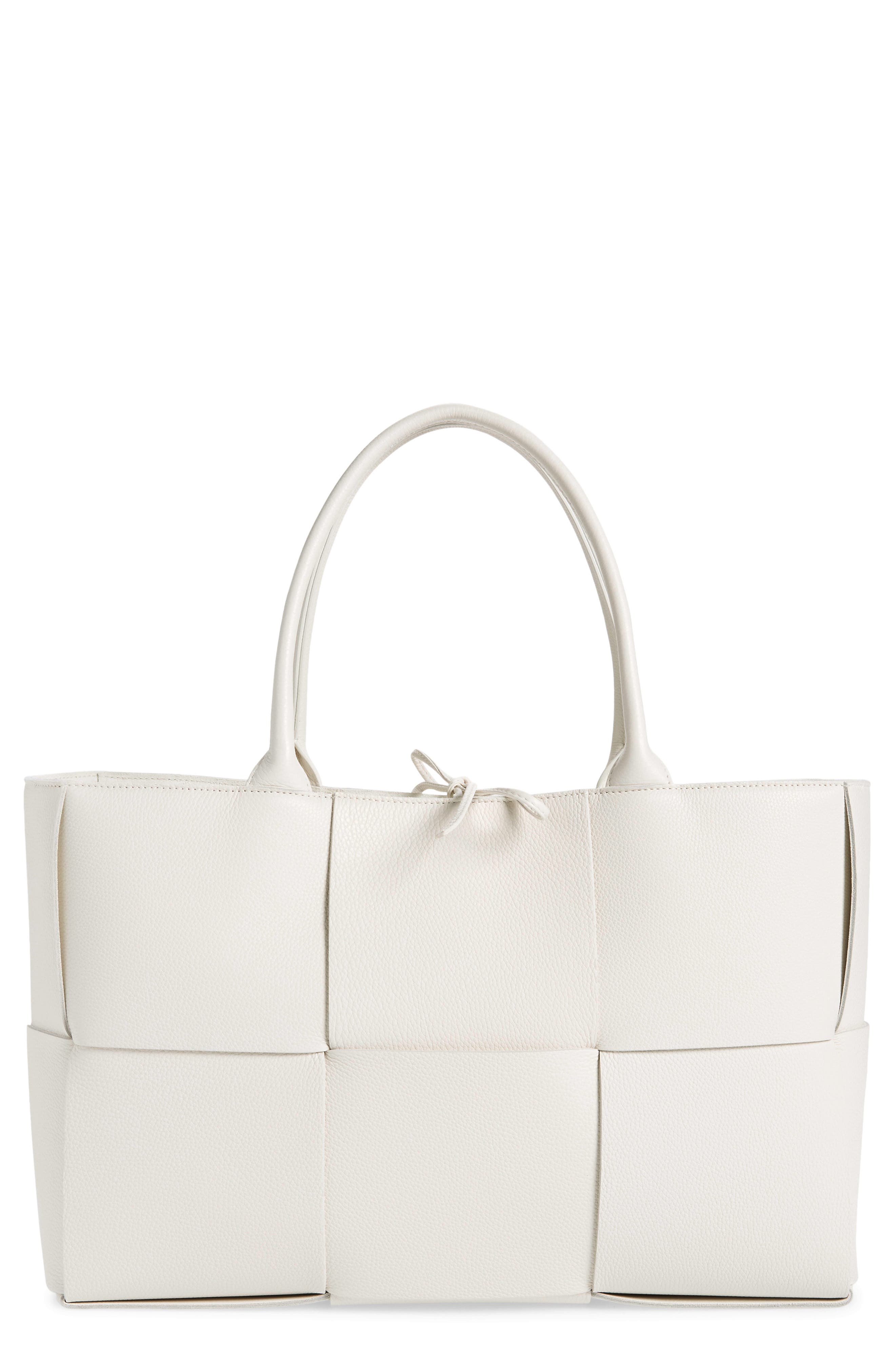 Large Arco Intrecciato Leather Tote, Main, color, WHITE-GOLD