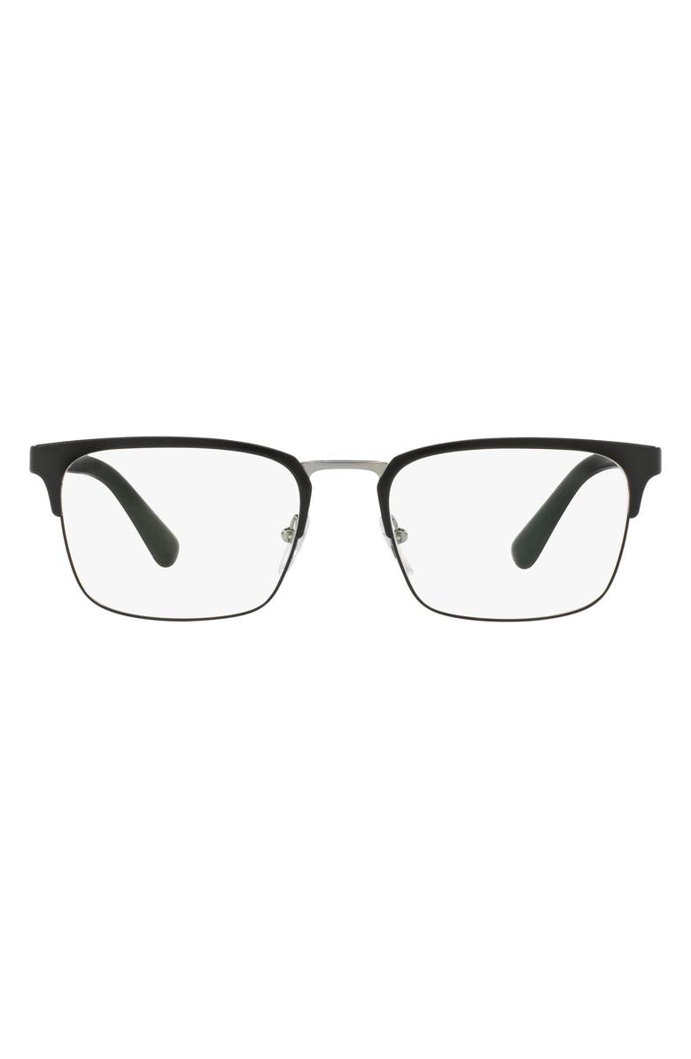 Prada 55m Rectangle Optical Glasses, Main, color, Matte Black
