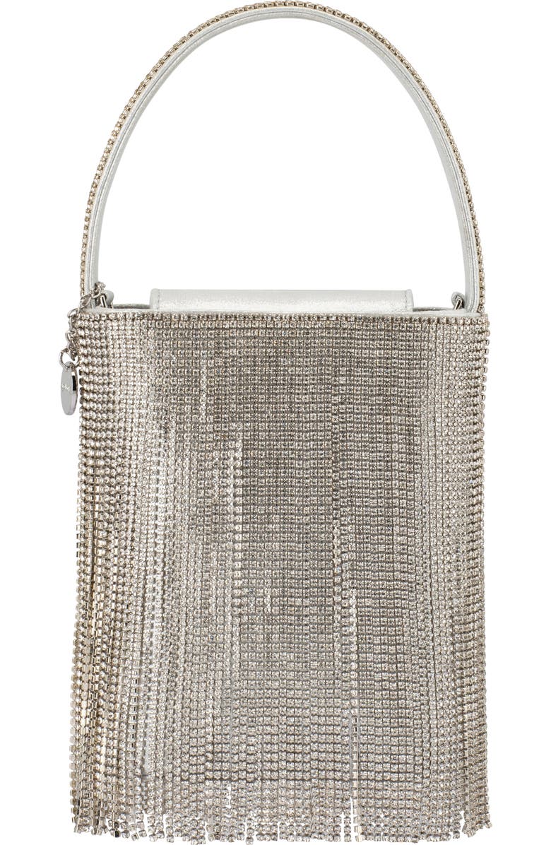 Olga Berg Billie Crystal Fringe Top Handle Bag, Main, color, Silver