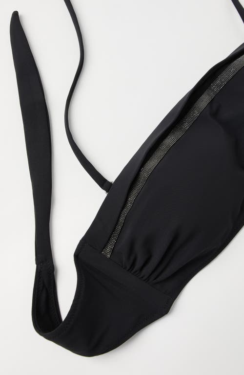 Brunello Cucinelli Black Techno Jersey Monili Bikini Bandeau Top In Black