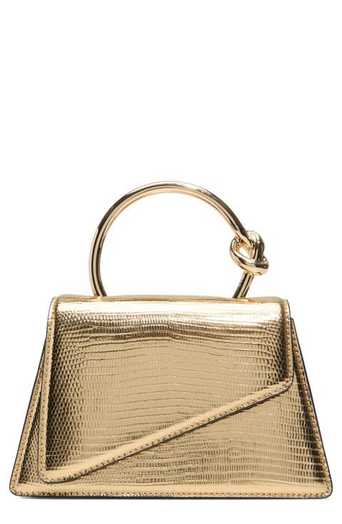 Aellaax Snakeskin Embossed Faux Leather Top Handle Bag