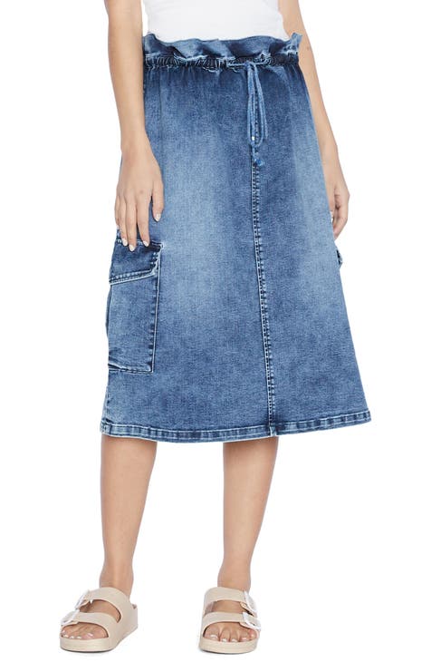 Paperbag Denim Midi Skirt