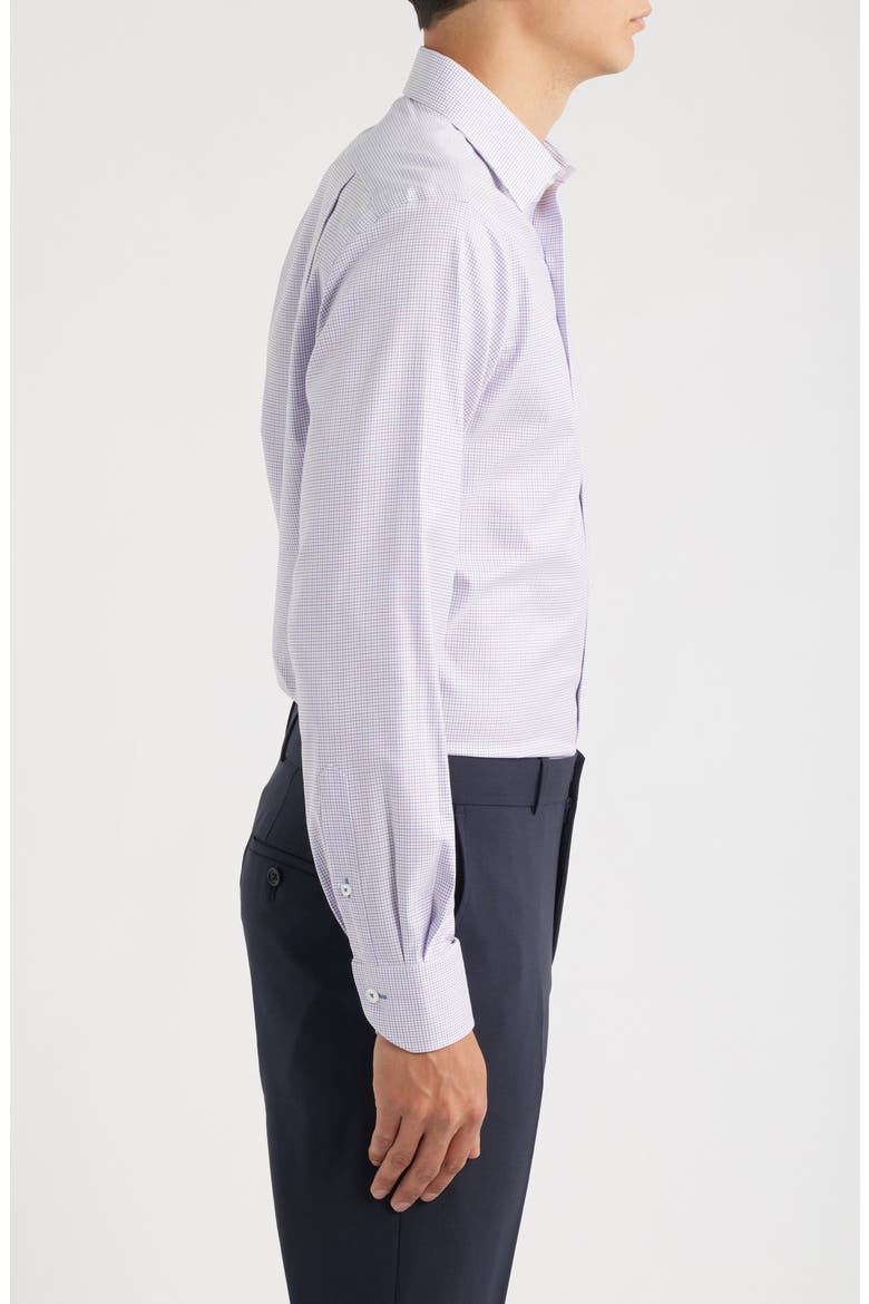 Trim Fit Mini Grid Textured Cotton Dress Shirt, Alternate, color, WHITE/ PURPLE