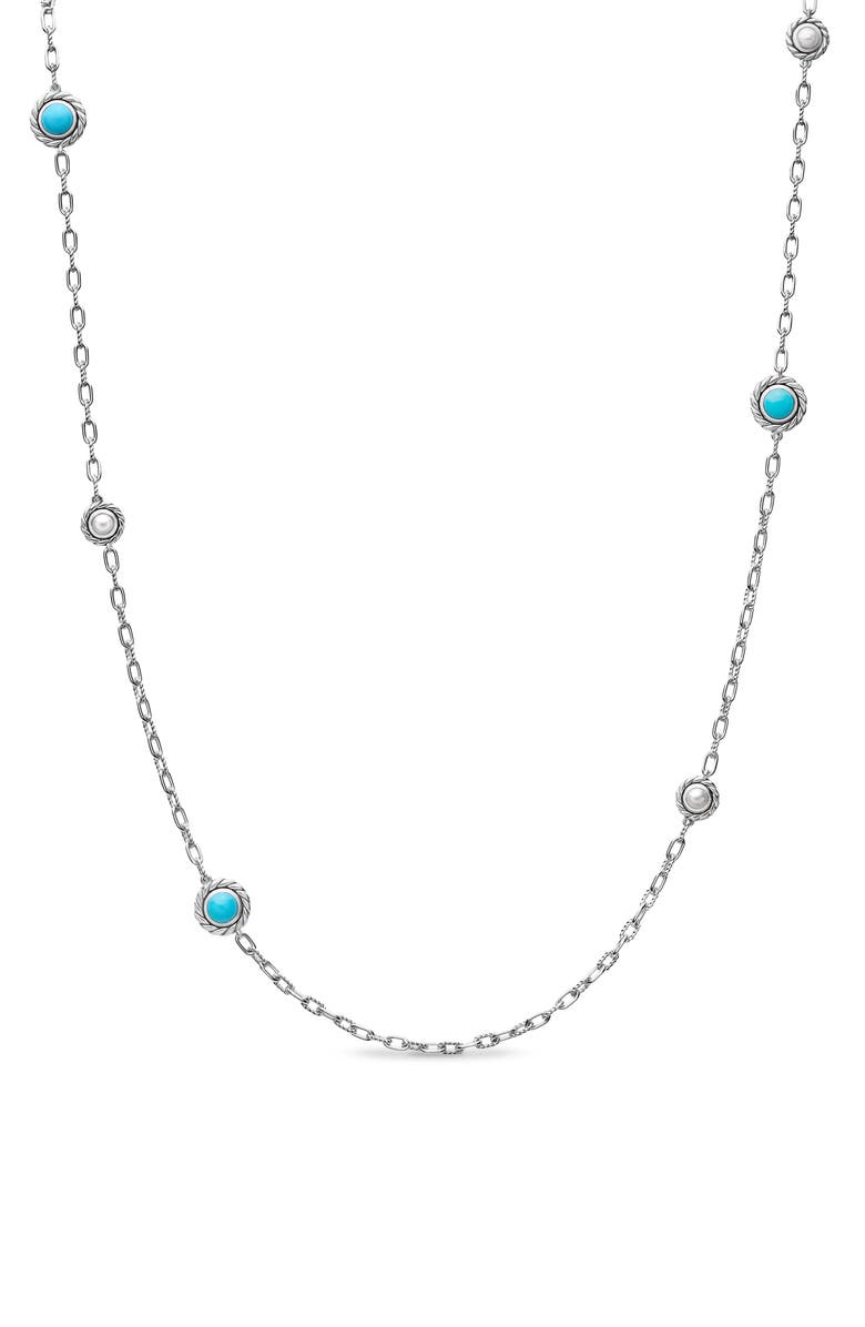 David Yurman Pearl Classics Station Chain Necklace in Sterling Silver with Semiprecious Stone & Freshwater Pearl, 4mm, Main, color,
