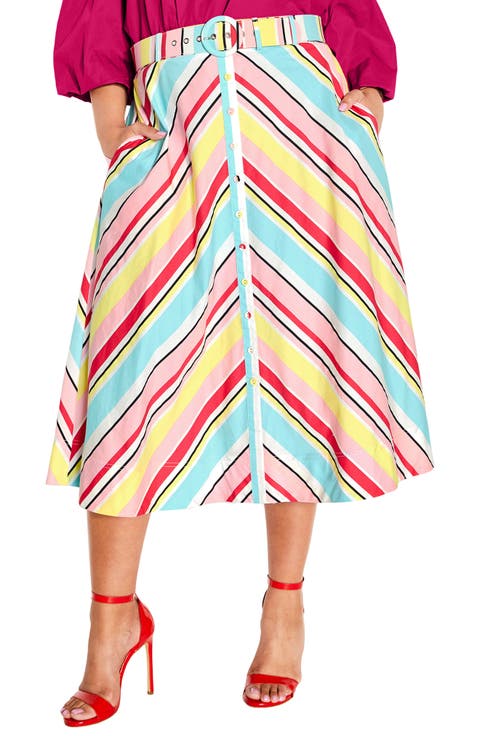Sevyn Stripe Belted Midi Skirt