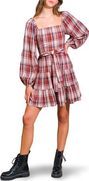 FLYING TOMATO Plaid Long Sleeve Dress