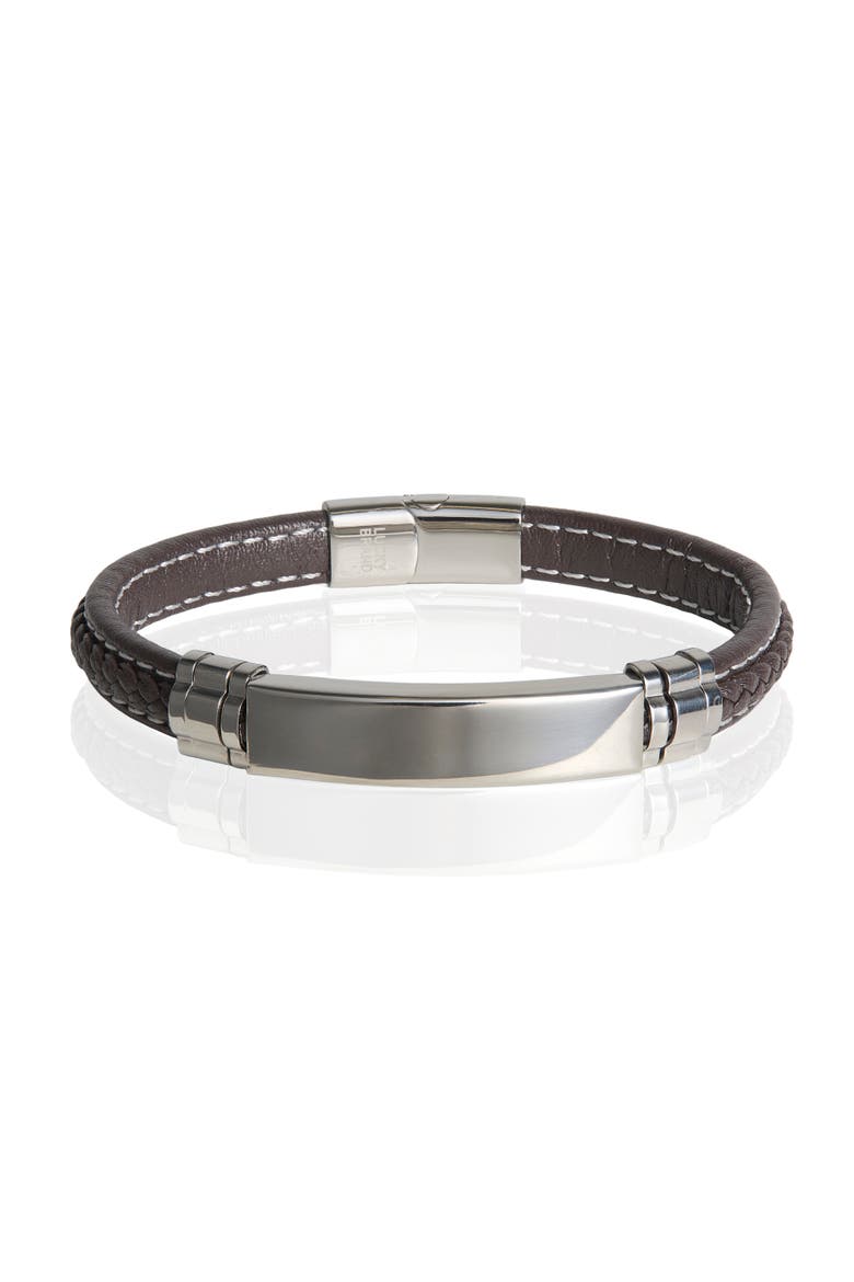 Microfiber Leather and Stainless Steel ID Bracelet for Men - 8.5'', Main, color, Black