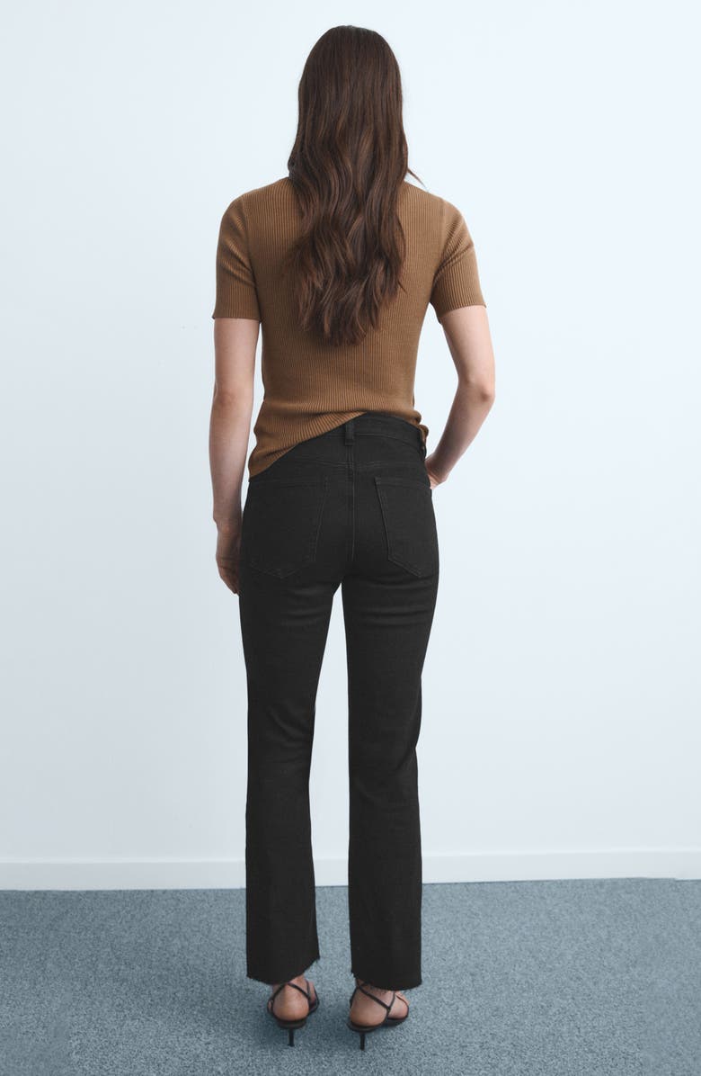 MANGO Sienna Raw Hem Crop Flare Jeans, Alternate, color, Black Denim