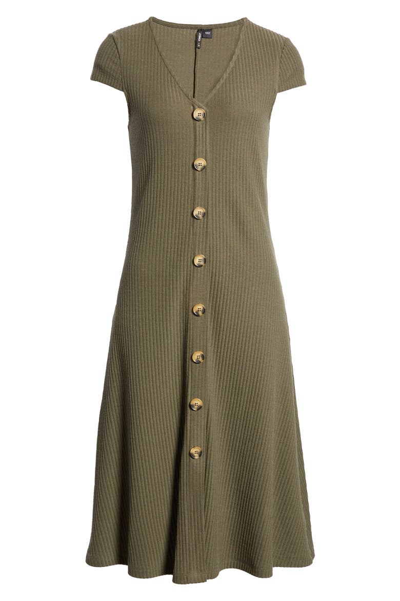Nella Button Front Ribbed Midi Dress, Alternate, color, KALAMATA