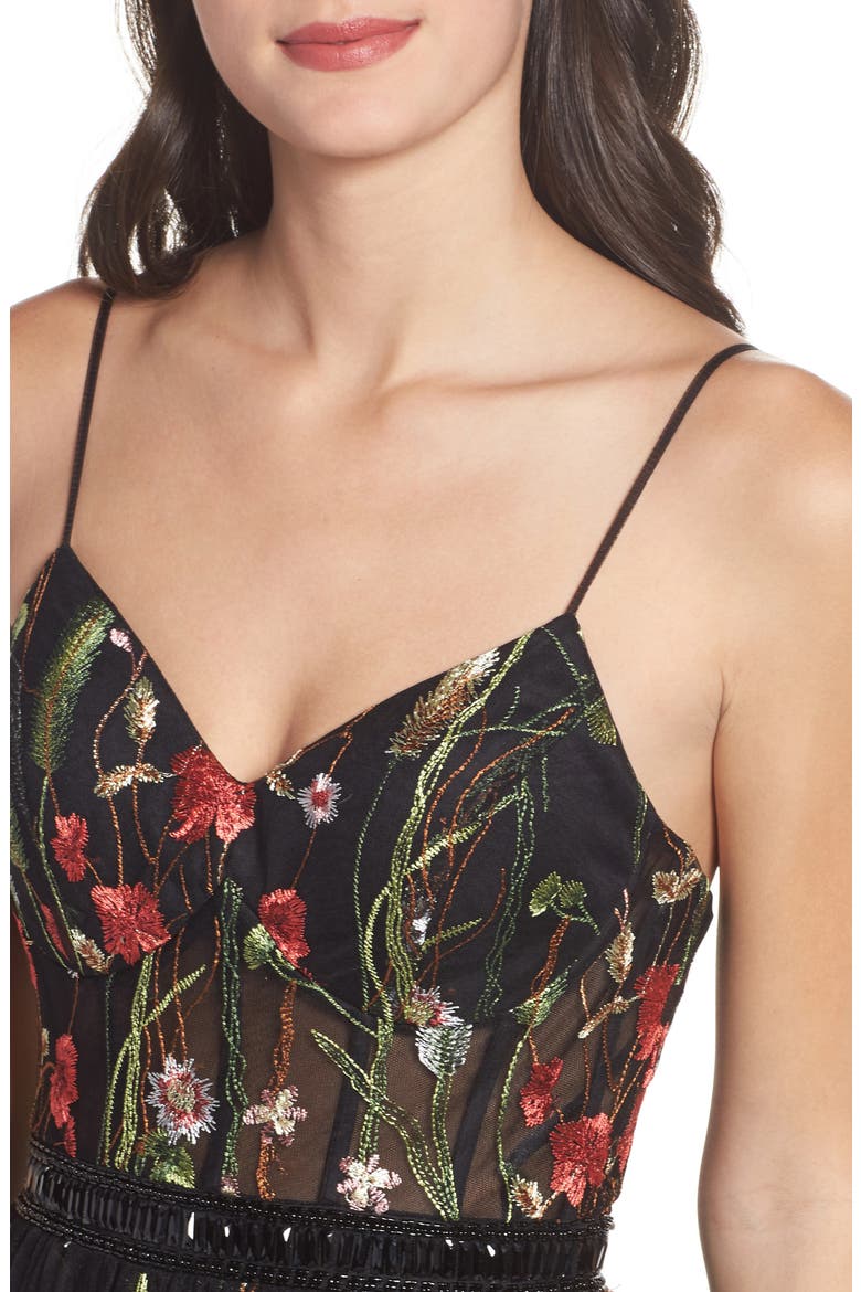Embroidered Mesh Bustier Gown, Alternate, color, BLACK/MULTI