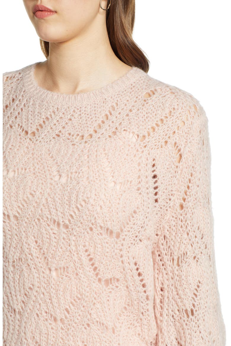 Pointelle Balloon Sleeve Sweater, Alternate, color, PINK SMOKE
