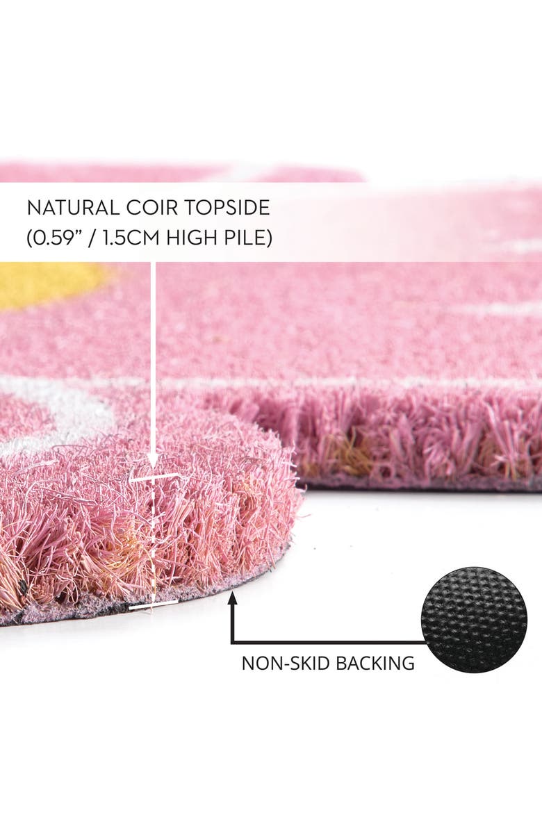 mDesign Daisy Half-Circle Coir Doormat - Large Welcome Mat for Front Door, Pink, Alternate, color,