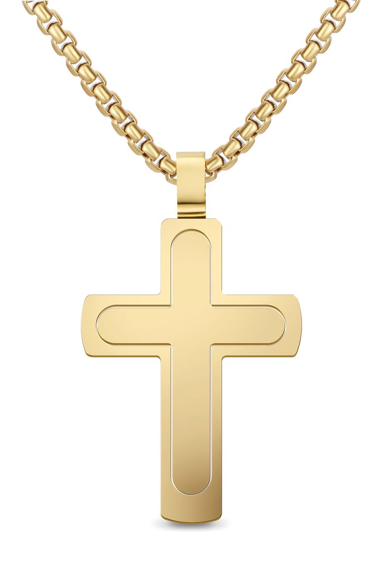 Men's Two Layer Cross Necklace, Main, color, GOLD