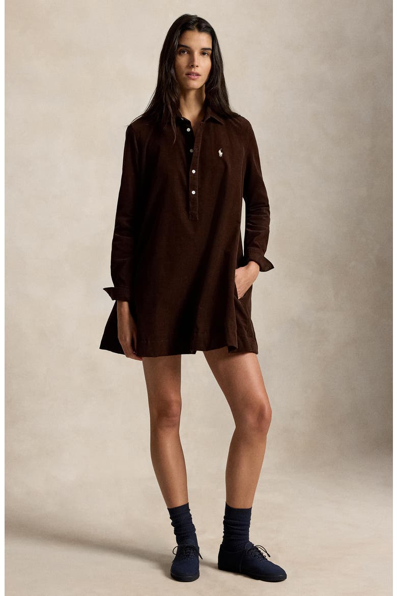 Pleated Cotton Corduroy Shirtdress, Alternate, color, BROWN