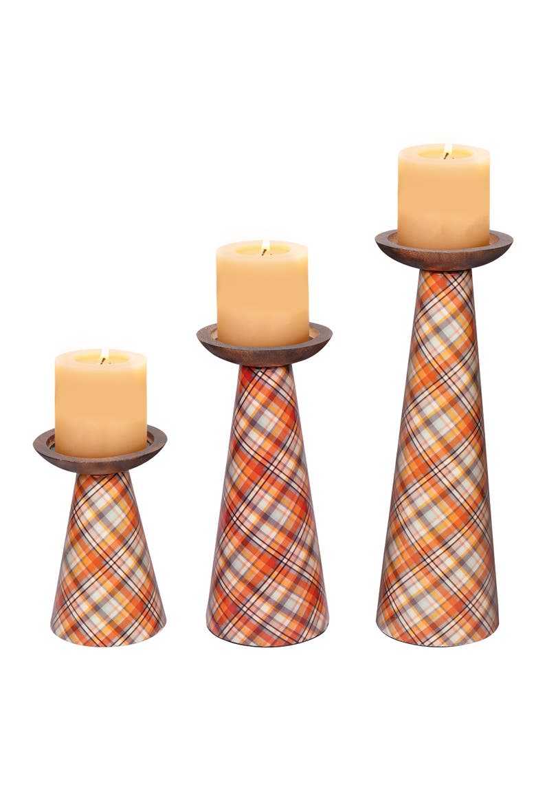 Plaid Pillar Candleholder Set - Ochre, Alternate, color, Ochre