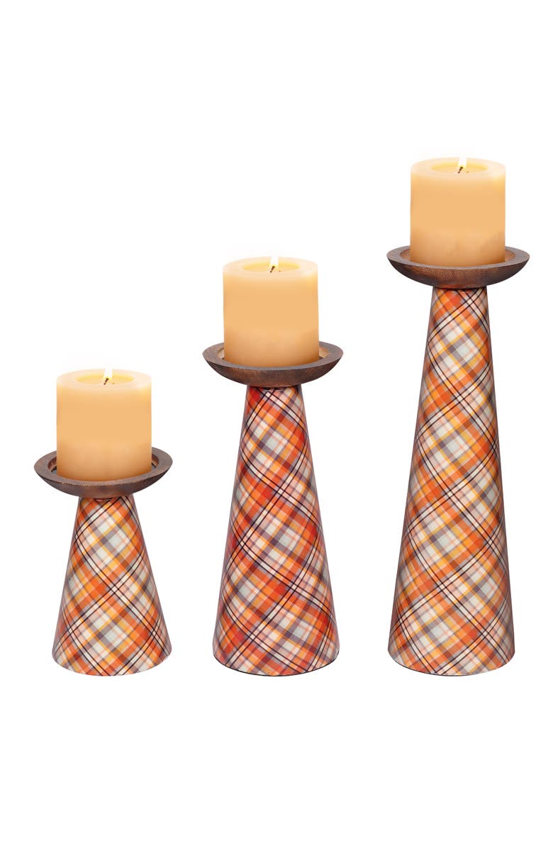 Mela Artisans Plaid Pillar Candleholder Set - Ochre, Alternate, color, Ochre