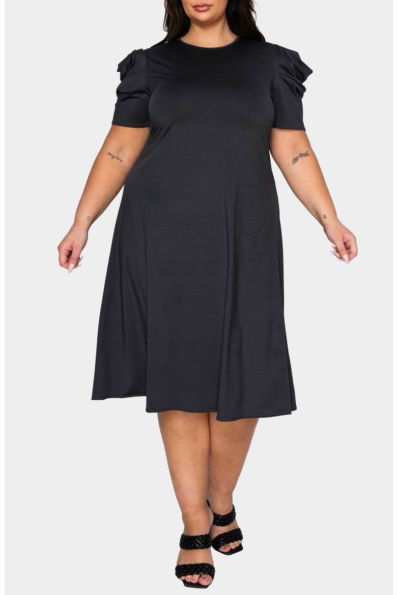 Aleyna Puff Sleeve A-Line Dress, Main, color, CHARCOAL