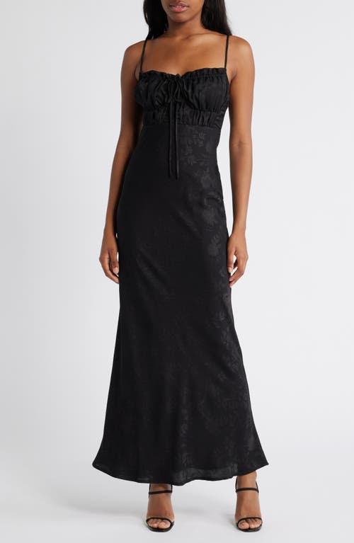 Rare London Drawstring Detail Stretch Jacquard Satin Dress in Black 